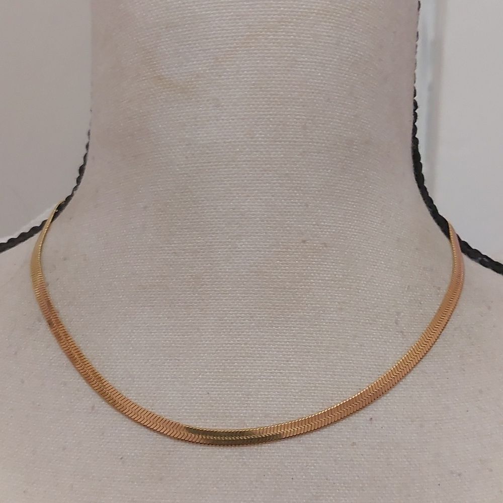 316L Stainless Steel Flat Herringbone Chain Necklace High Polished Gold Tone